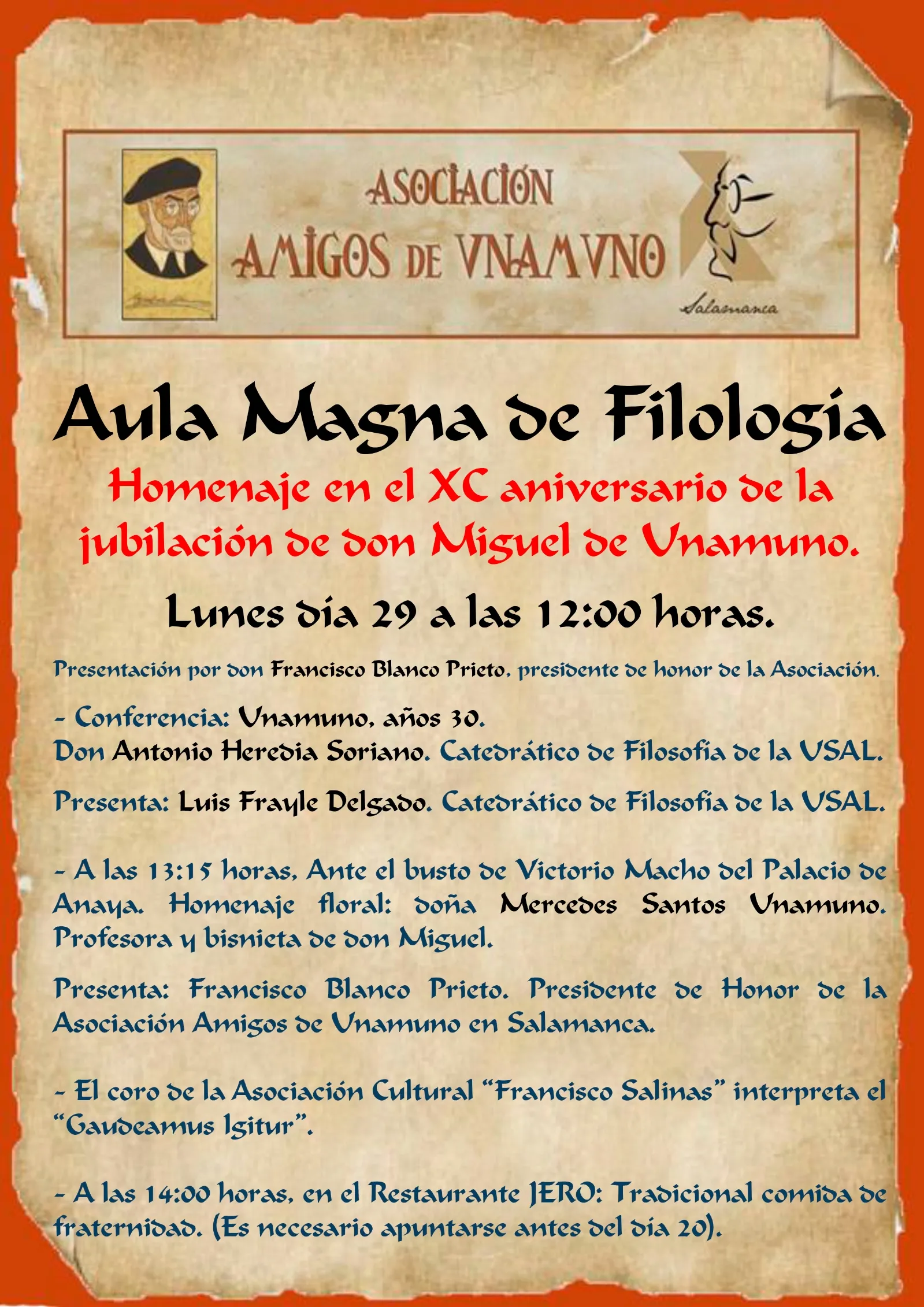 Foto 2 - La Asociaci&oacute;n Amigos de Unamuno conmemora el 90 aniversario de su jubilaci&oacute;n con una tertulia y un gran homenaje