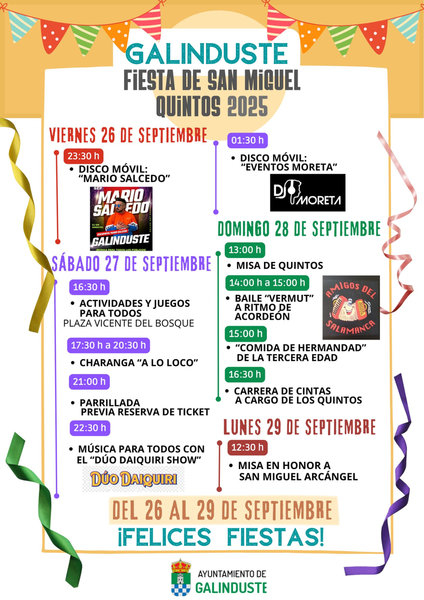 Fiestas de Galinduste 2025: Programa de San Miguel