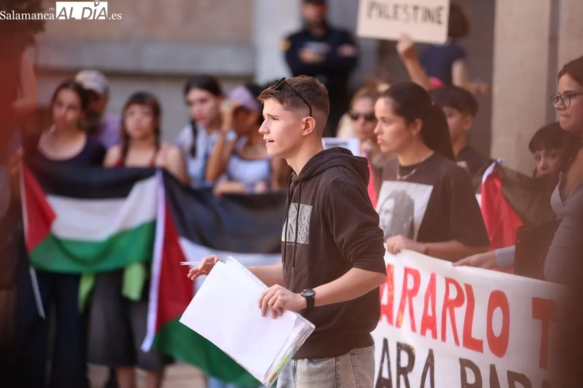 Manifestación de estudiantes en Salamanca contra el genocidio del pueblo palestino. Foto de David Sañudo