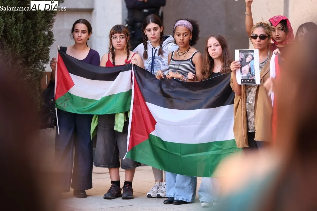 Manifestación de estudiantes en Salamanca contra el genocidio del pueblo palestino. Foto de David Sañudo