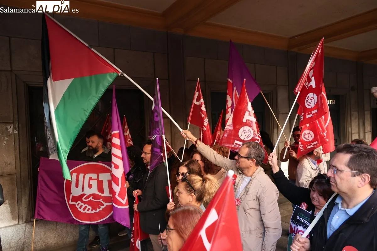 Movilización de UGT Salamanca que pide que la justicia internacional actúe por el genocidio en Gaza. Foto de David Sañudo