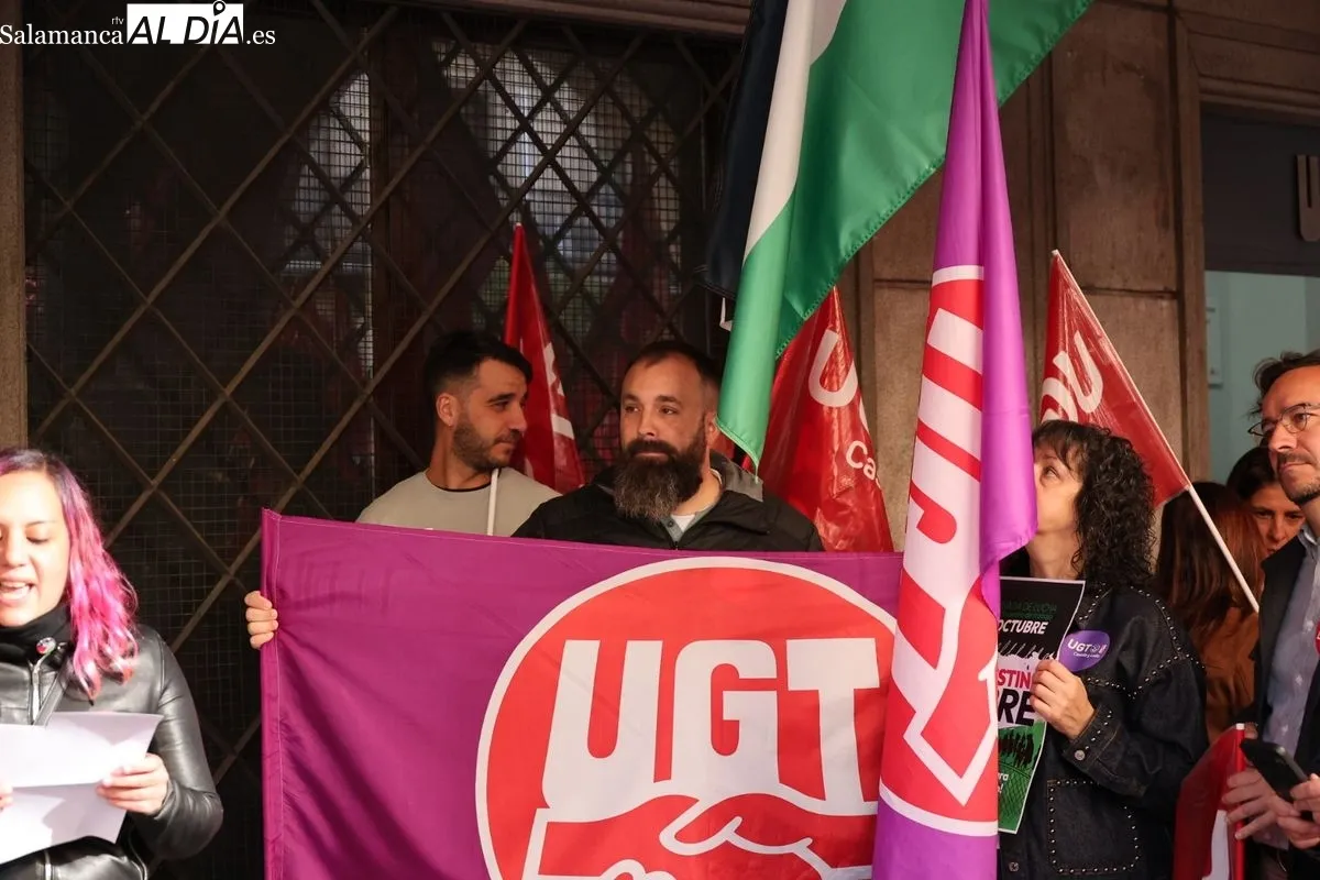 Movilización de UGT Salamanca que pide que la justicia internacional actúe por el genocidio en Gaza. Foto de David Sañudo