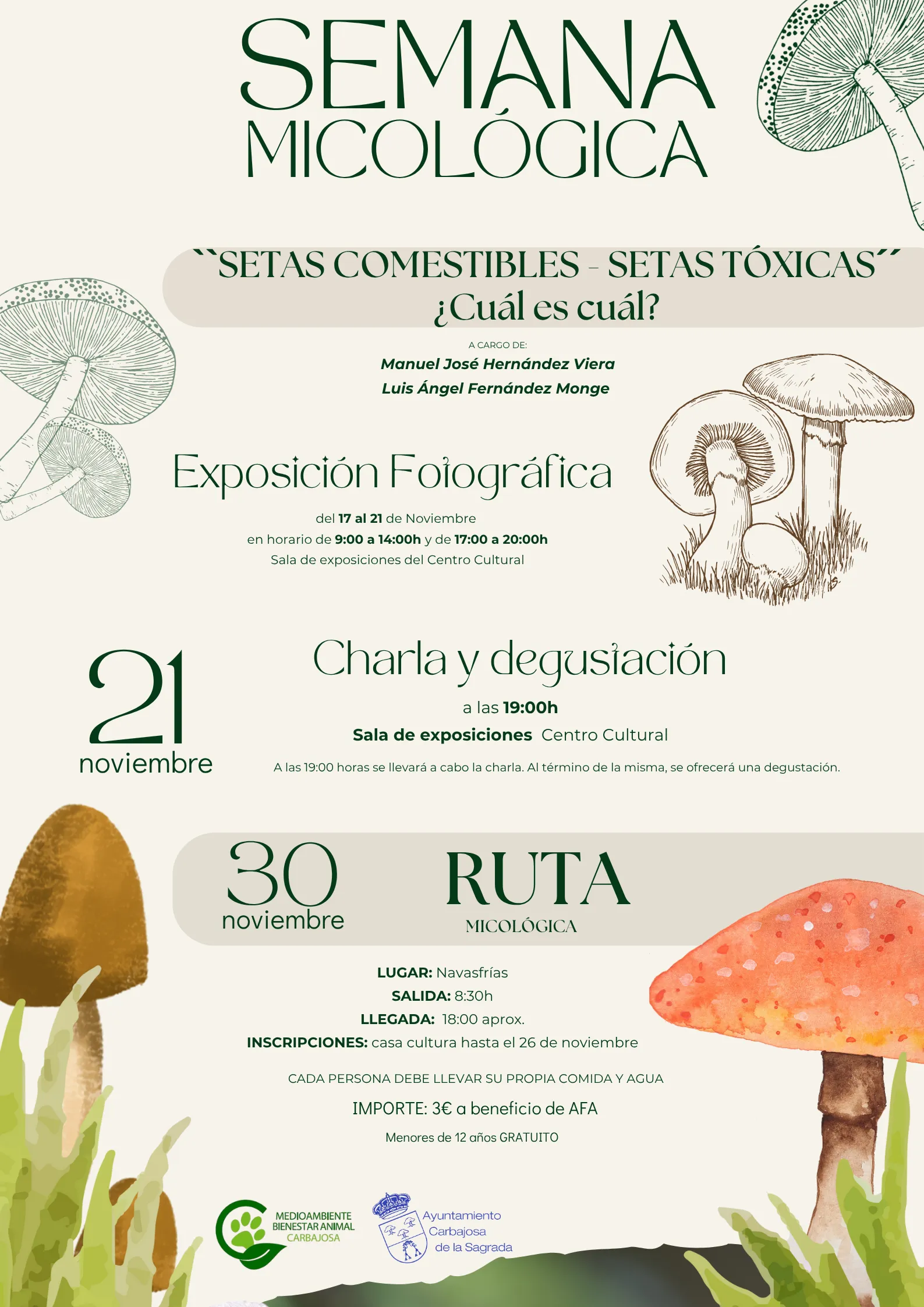 Exposición, una charla y una ruta solidaria centran la Semana Micológica de Carbajosa