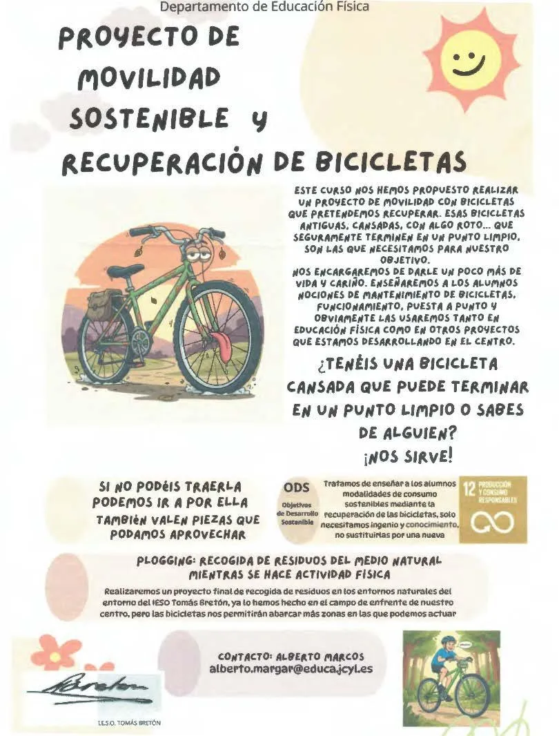 Alumnos del IESO Tomás Bretón aprenderán a reparar bicicletas para usarlas en clases y 'plogging'