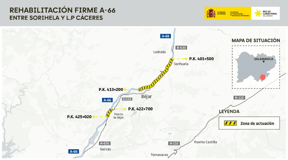 Transportes licita obras en la A-66 en Salamanca por 14,3 millones