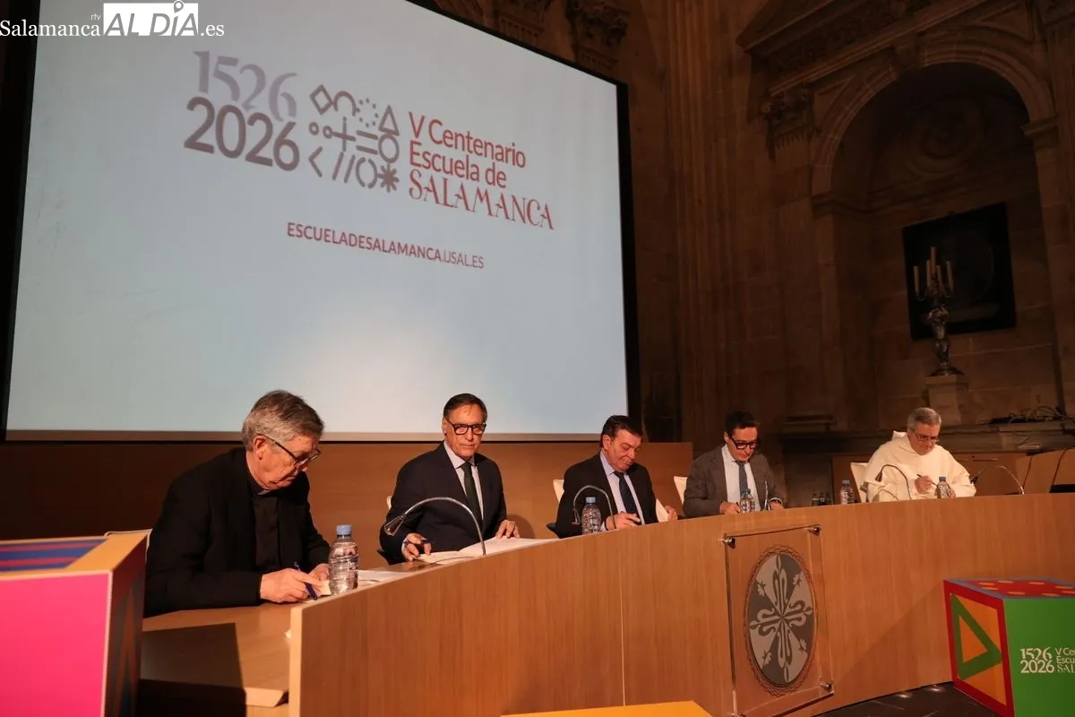 Encuentro para la firma del protocolo del V Centenario de la Escuela de Salamanca 2026. Foto de David Sañudo