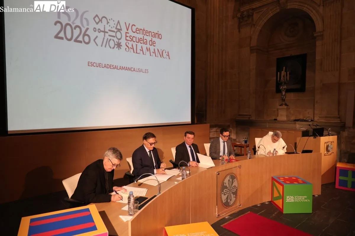 Encuentro para la firma del protocolo del V Centenario de la Escuela de Salamanca 2026. Foto de David Sañudo