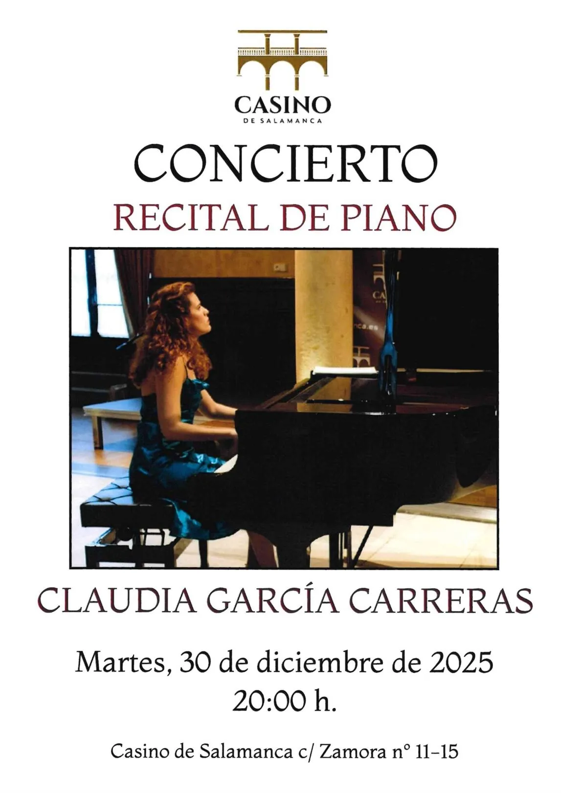 El Casino de Salamanca programa tres conciertos de música clásica, rondalla y piano para fin de año