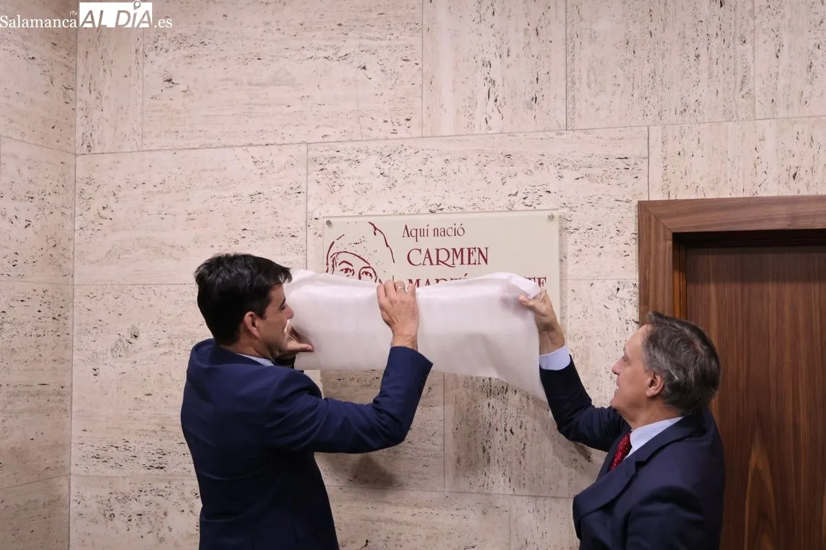 Salamanca rinde homenaje a Carmen Martín Gaite con una placa en su casa natal de la plaza de los Bandos. Foto de David Sañudo