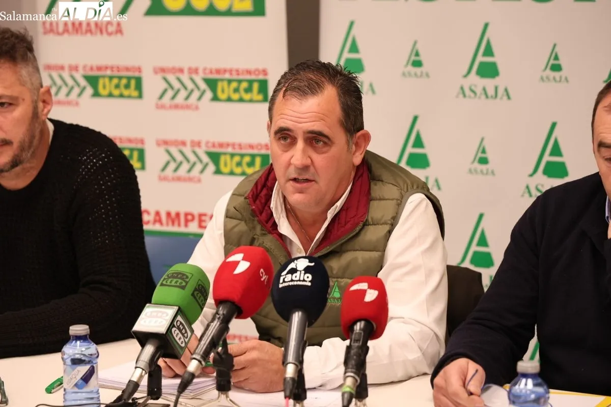 Rueda de prensa de este lunes con representantes de Asaja, Coag, UCCL y UPA en Salamanca. Foto de David Sañudo