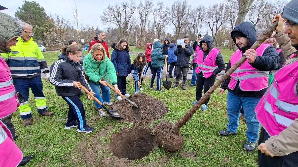 Escolares salmantinos plantan árboles en el parque de los Jesuitas