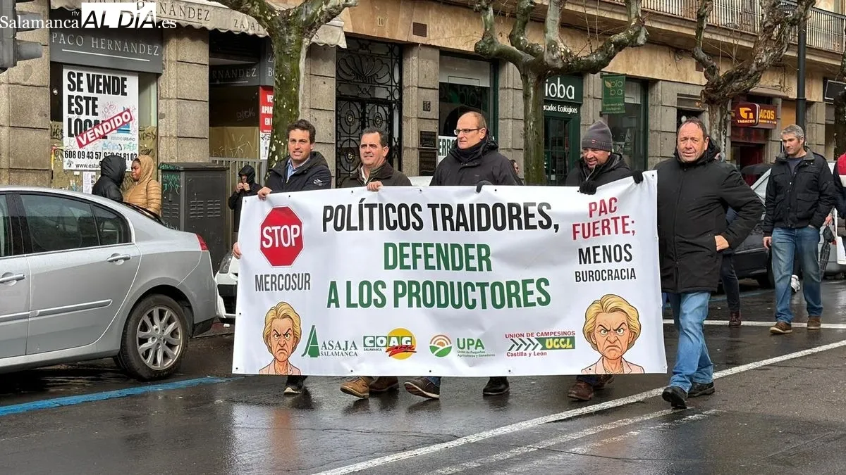 Manifestación de apicultores en la Gran Vía de Salamanca, frente a la Subdelegación del Gobierno. Foto de Vanesa Martins