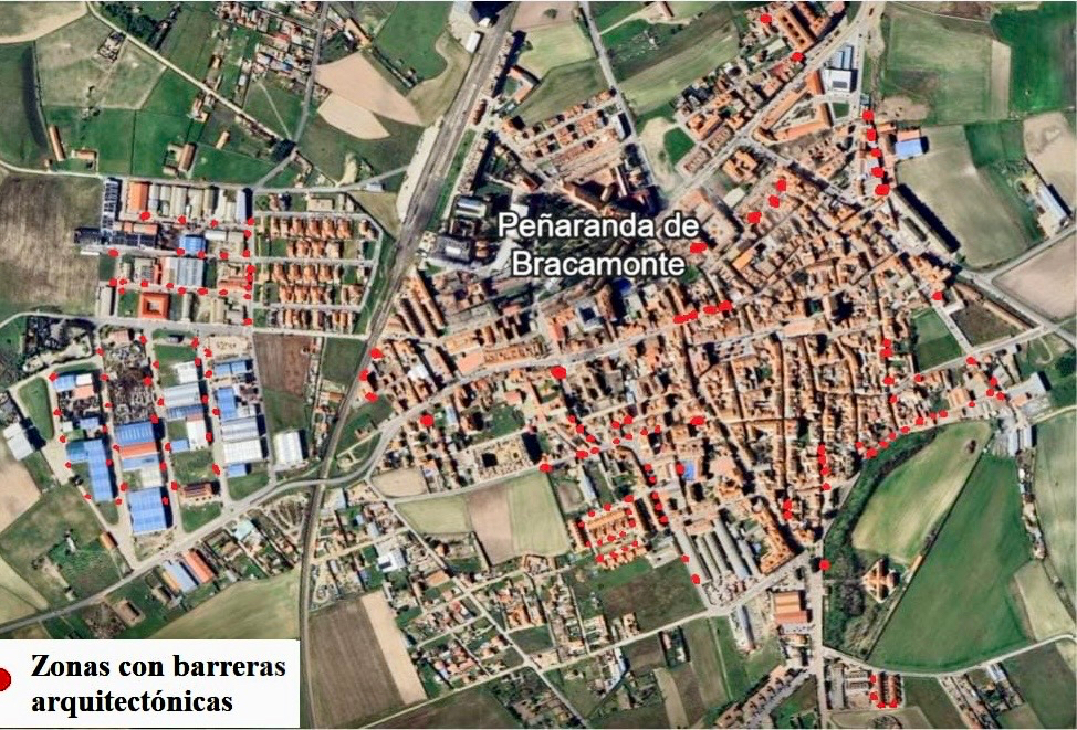 Peñaranda en Común elabora una mapa que recoge más de 140 obstáculos existentes dentro del entorno urbano
