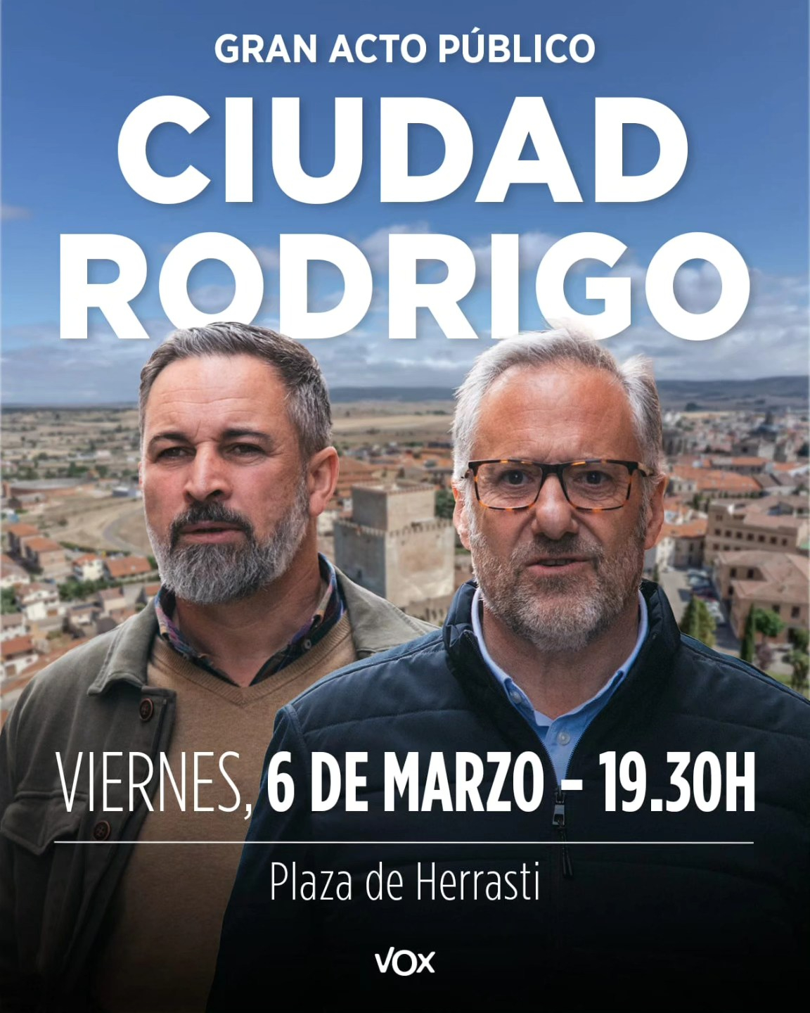 Santiago Abascal visita Ciudad Rodrigo el 6 de marzo