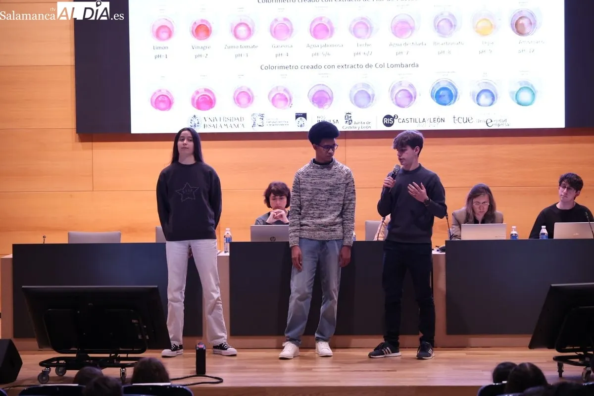 Más de 500 alumnos presentan sus proyectos científicos en el Auditorio Adolfo Suárez de la USAL. Foto de David Sañudo