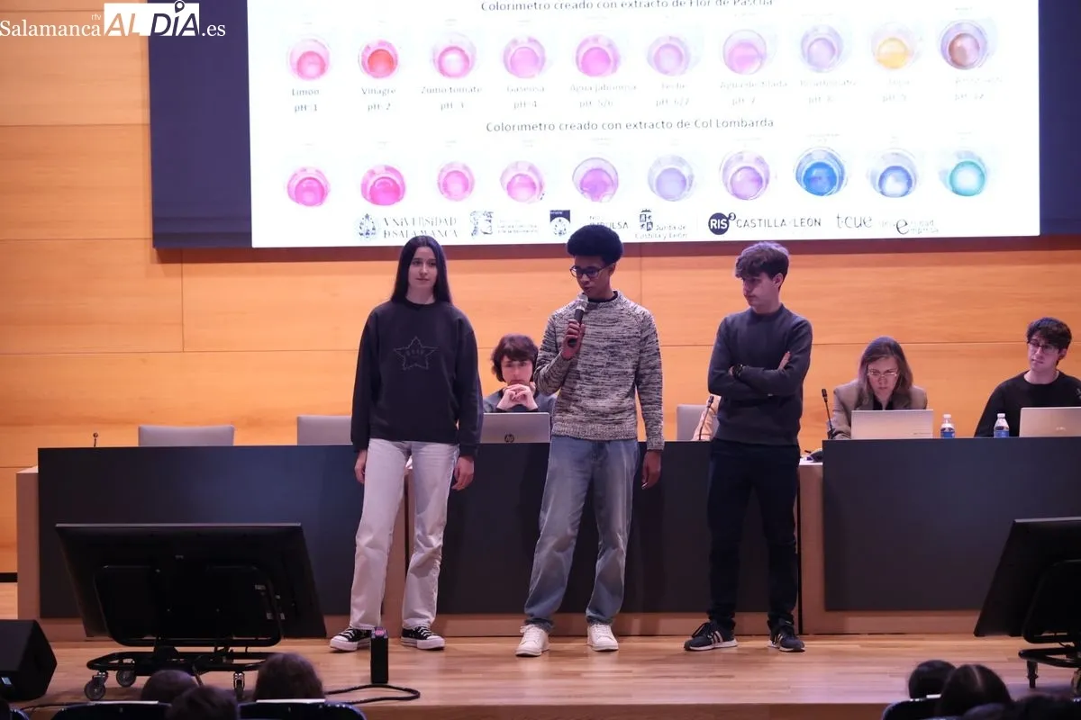 Más de 500 alumnos presentan sus proyectos científicos en el Auditorio Adolfo Suárez de la USAL. Foto de David Sañudo