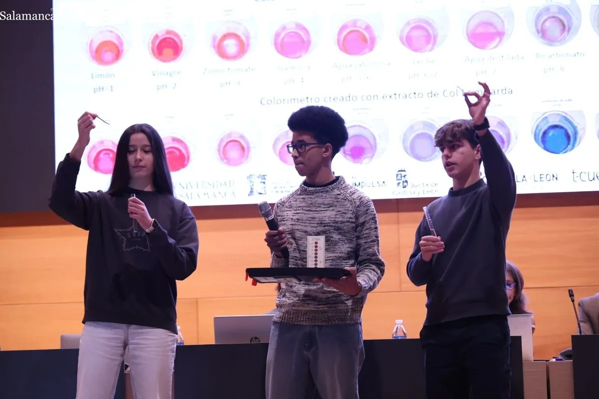 Más de 500 alumnos presentan sus proyectos científicos en el Auditorio Adolfo Suárez de la USAL. Foto de David Sañudo