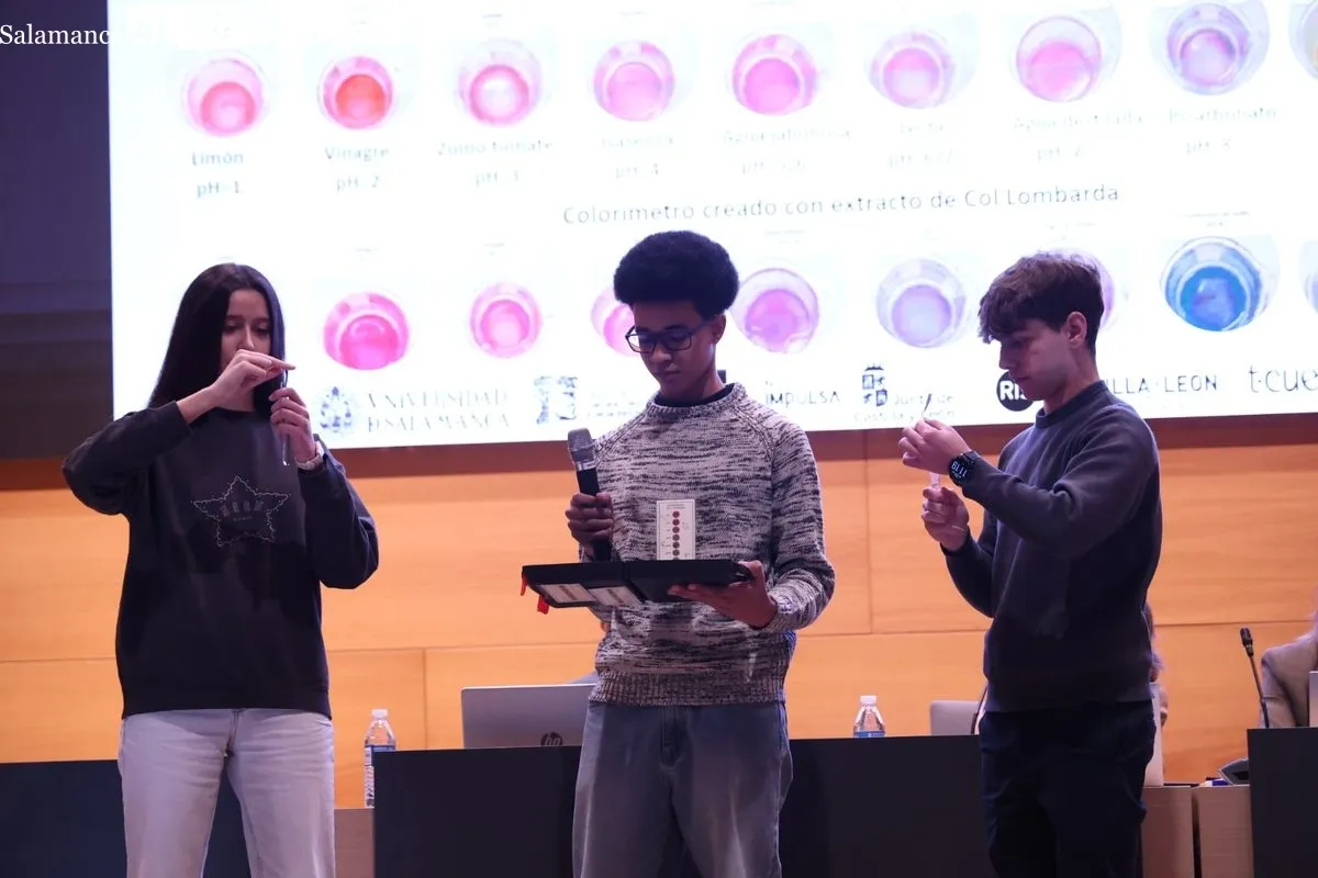 Más de 500 alumnos presentan sus proyectos científicos en el Auditorio Adolfo Suárez de la USAL. Foto de David Sañudo
