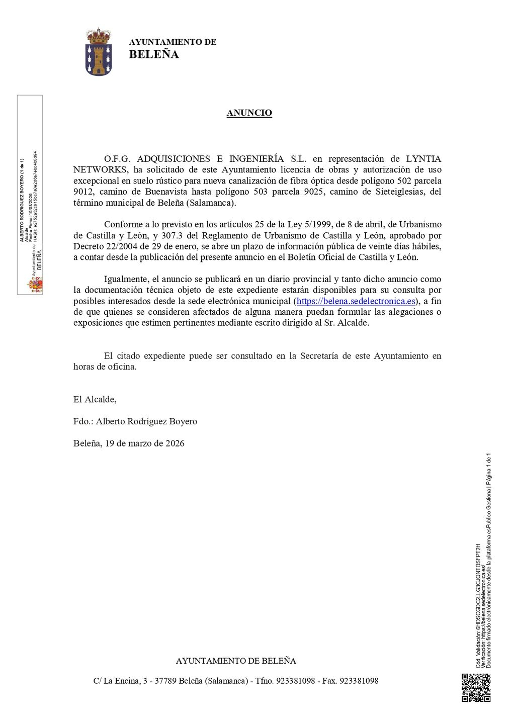 Anuncio Ayuntamiento de Beleña