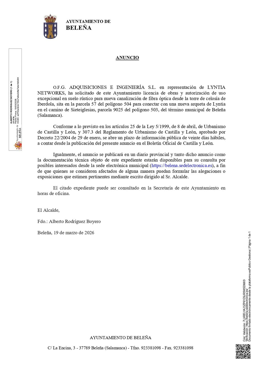 Anuncio Ayuntamiento de Beleña