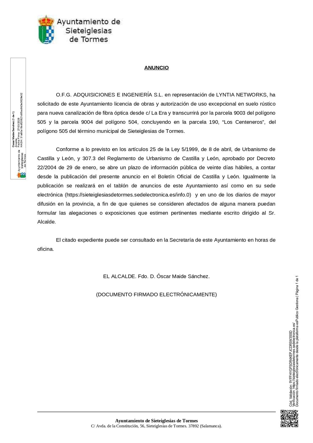 Anuncio Ayuntamiento de Sieteiglesias de Tormes 