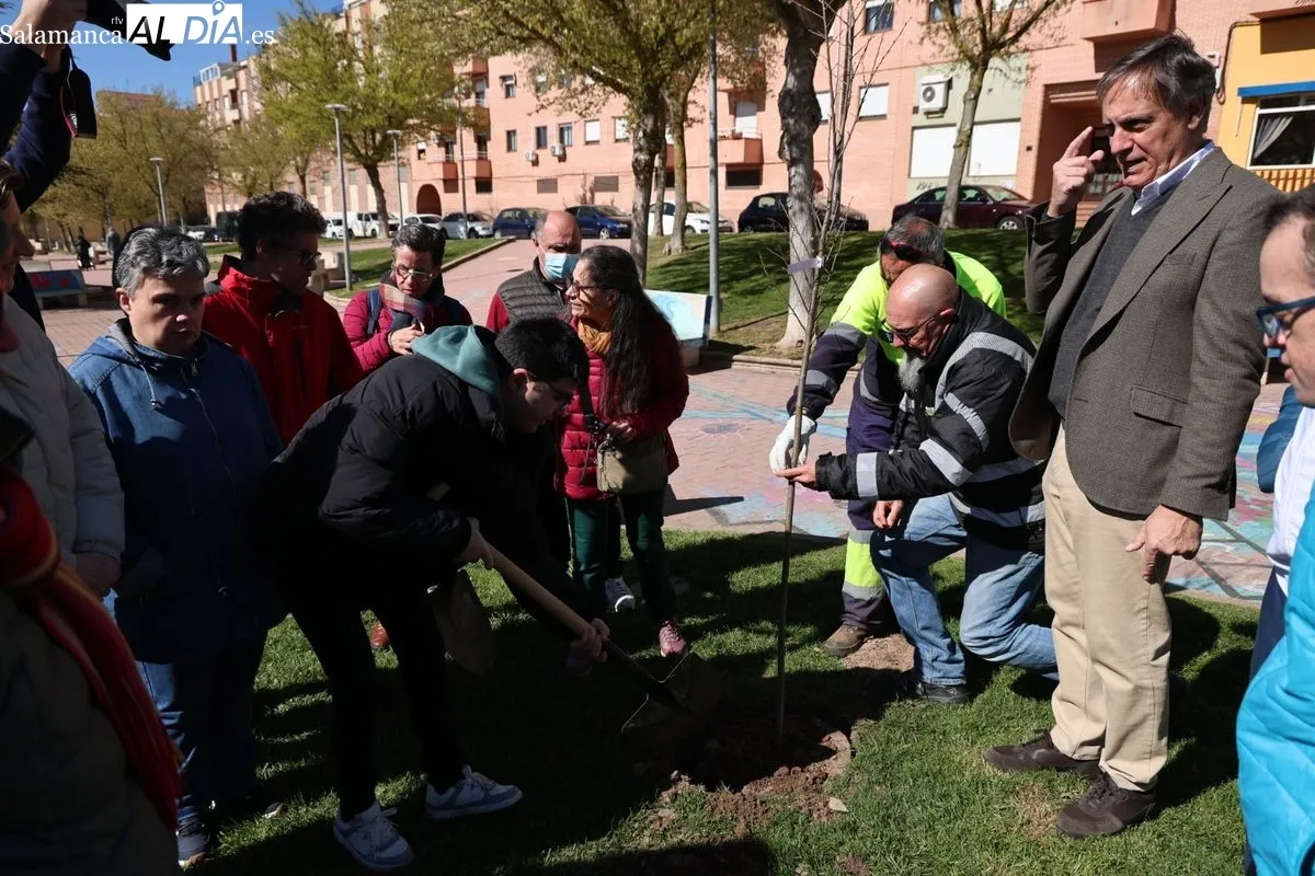 Salamanca crea el Bosque de la Inclusión en la calle Antonio Montesinos del barrio de Prosperidad, junto al Camino de las Aguas. Foto de David Sañudo