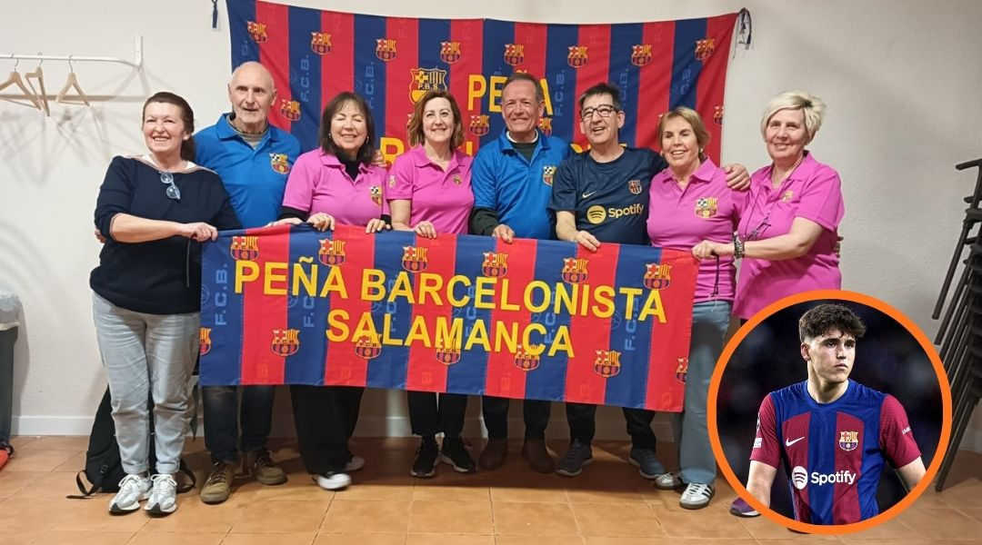 FOTOS | Los abuelos paternos de Pau Cubarsí visitan la Peña Barcelonista de Salamanca para ver el 7-2 al Newcastle 