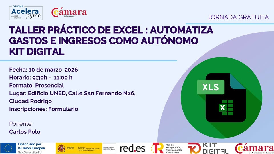 Taller gratuito de Excel para autónomos en Ciudad Rodrigo
