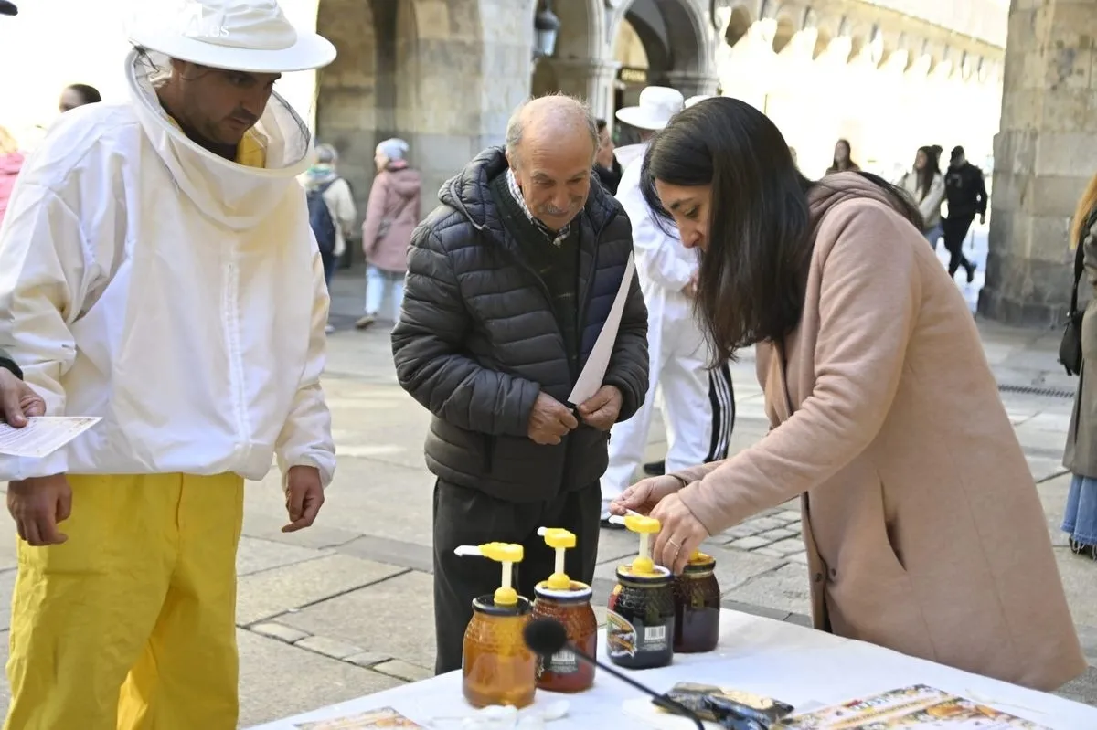 Protesta de apicultores salmantinos, convocados por COAG, en la Plaza del Corrillo. Foto de SALAMANCA AL DÍA