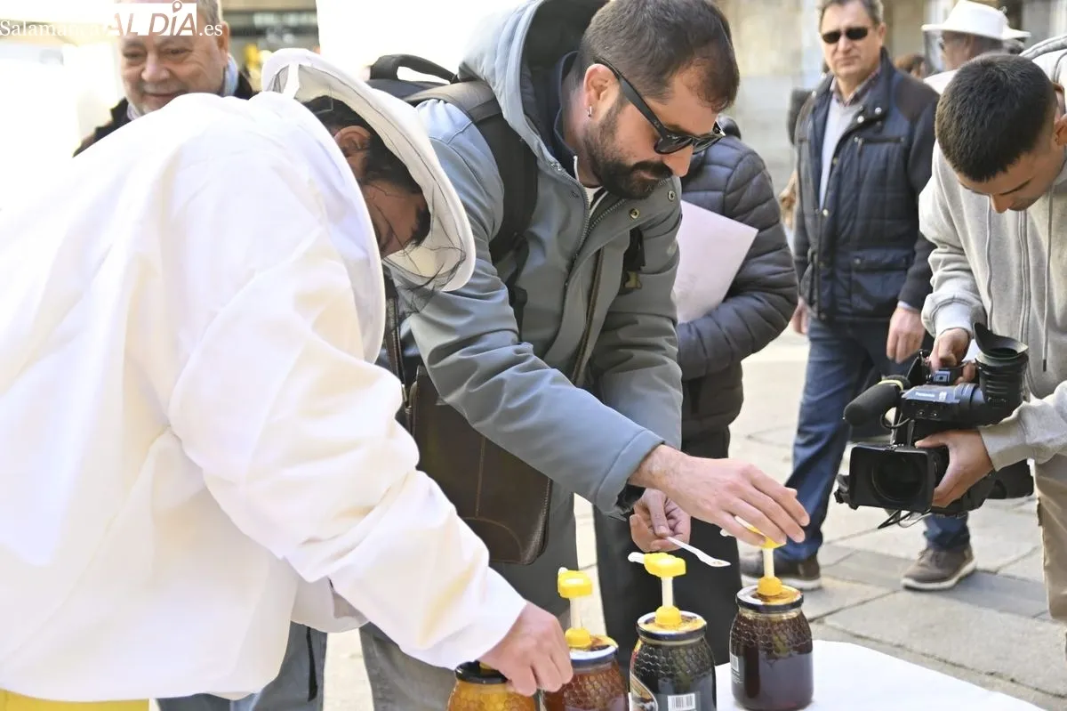 Protesta de apicultores salmantinos, convocados por COAG, en la Plaza del Corrillo. Foto de SALAMANCA AL DÍA