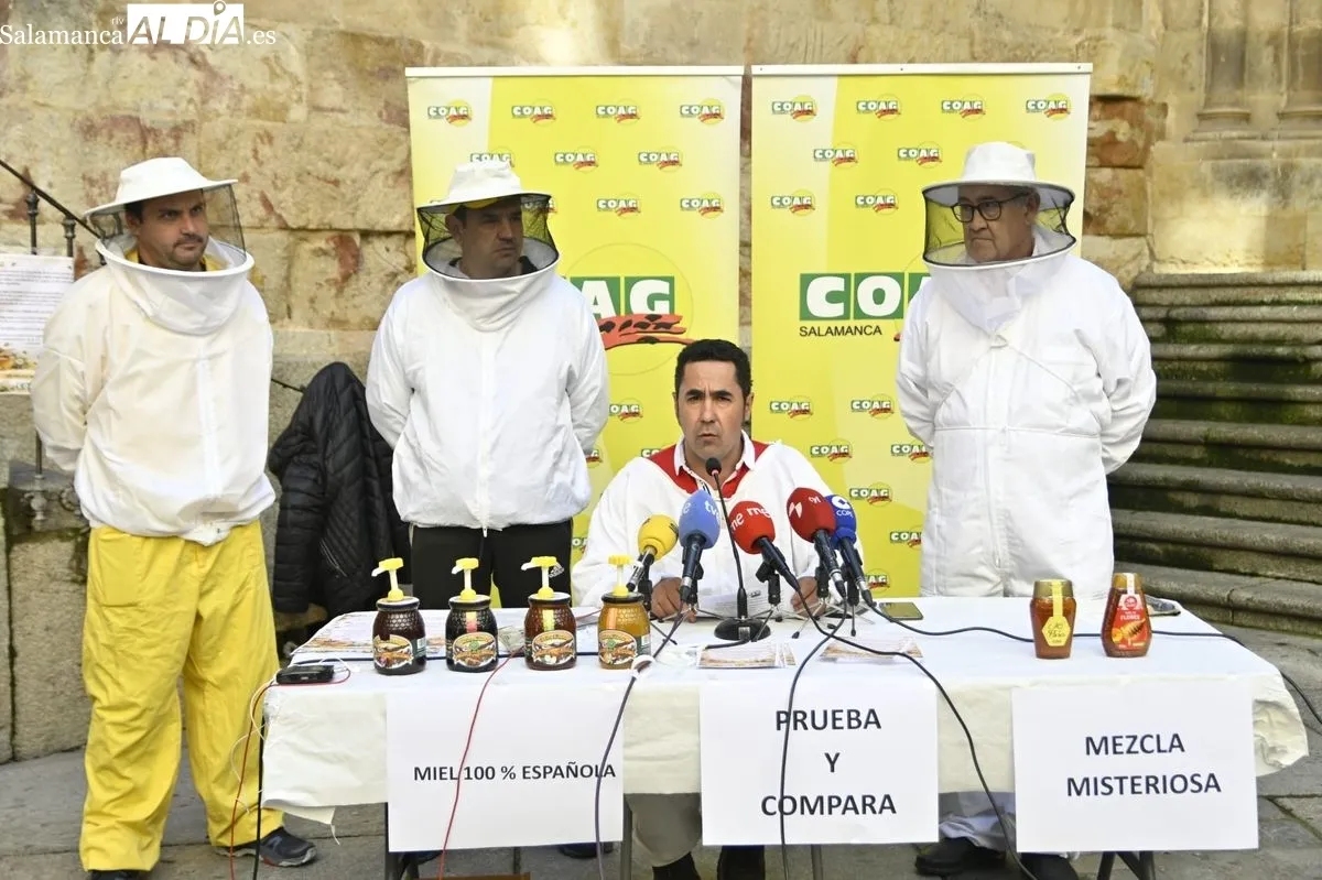 Protesta de apicultores salmantinos, convocados por COAG, en la Plaza del Corrillo. Foto de SALAMANCA AL DÍA