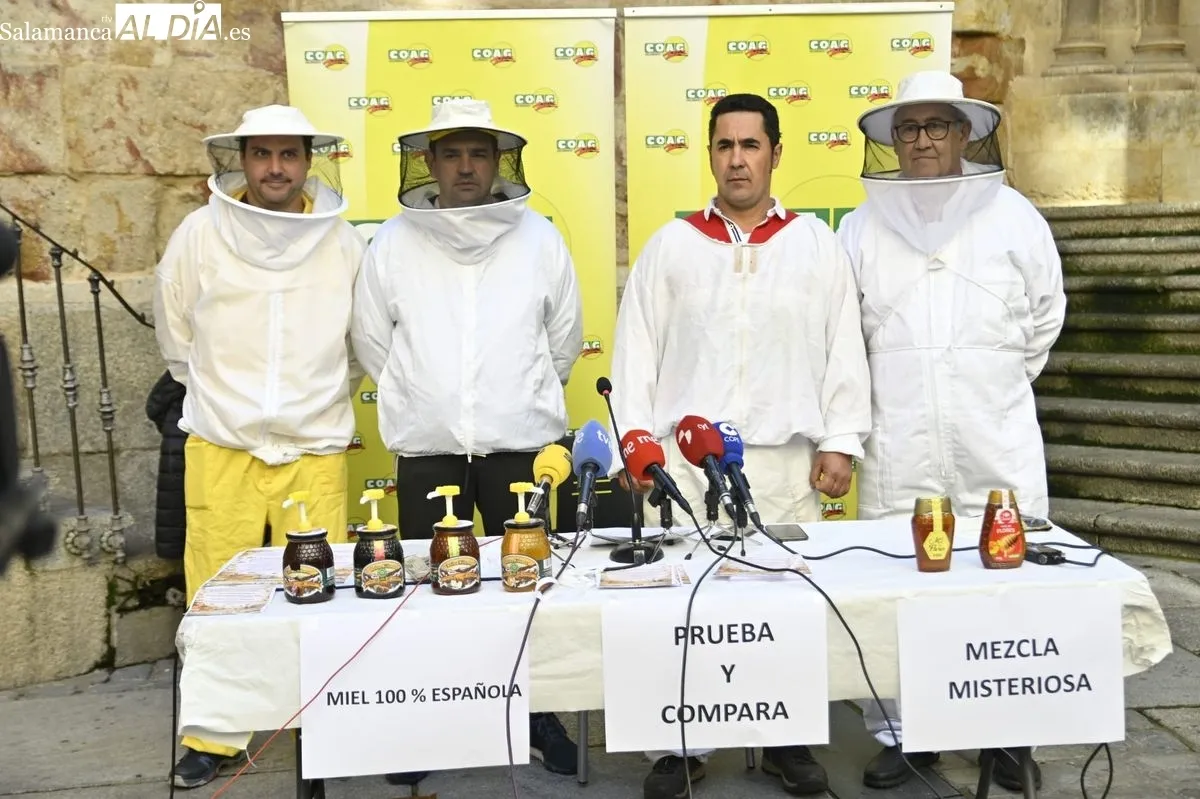 Protesta de apicultores salmantinos, convocados por COAG, en la Plaza del Corrillo. Foto de SALAMANCA AL DÍA