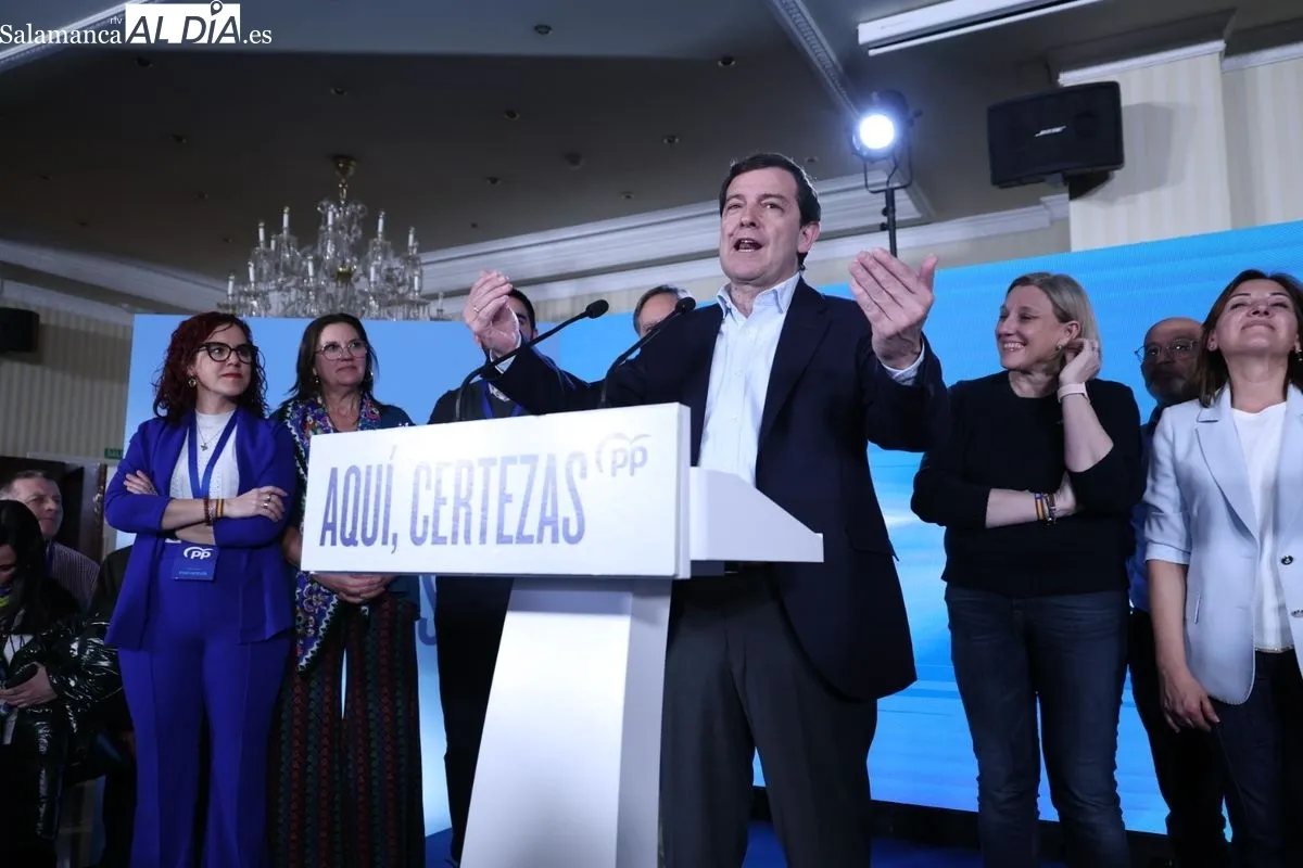Celebración del triunfo de Mañueco y el PP en las elecciones de CyL. Foto de David Sañudo
