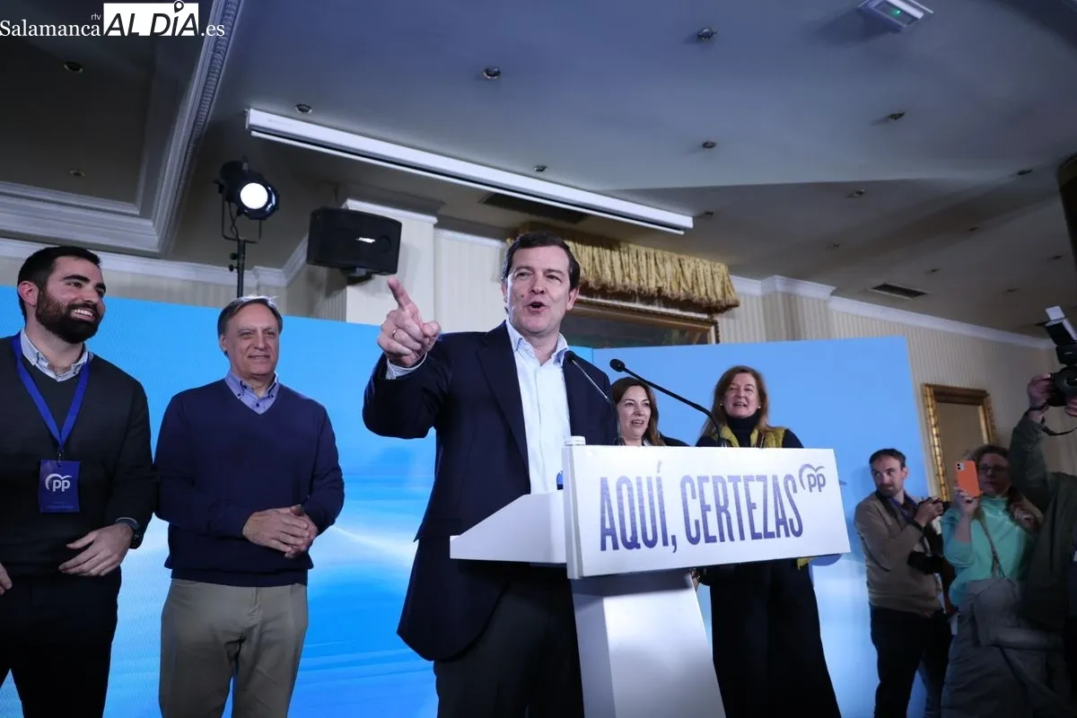 Celebración del triunfo de Mañueco y el PP en las elecciones de CyL. Foto de David Sañudo