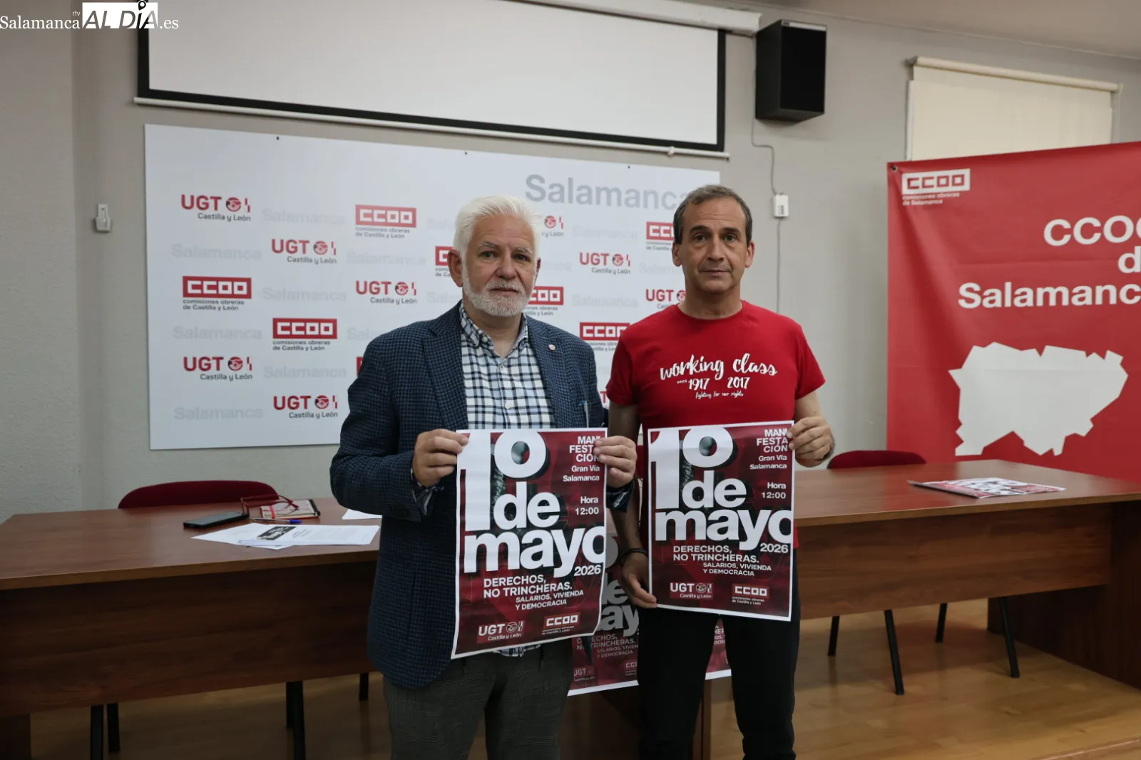 Rueda de prensa de los secretarios provinciales de UGT y CCOO, Marcelino Muñoz y José Fernando Luengo. Foto de David Sañudo