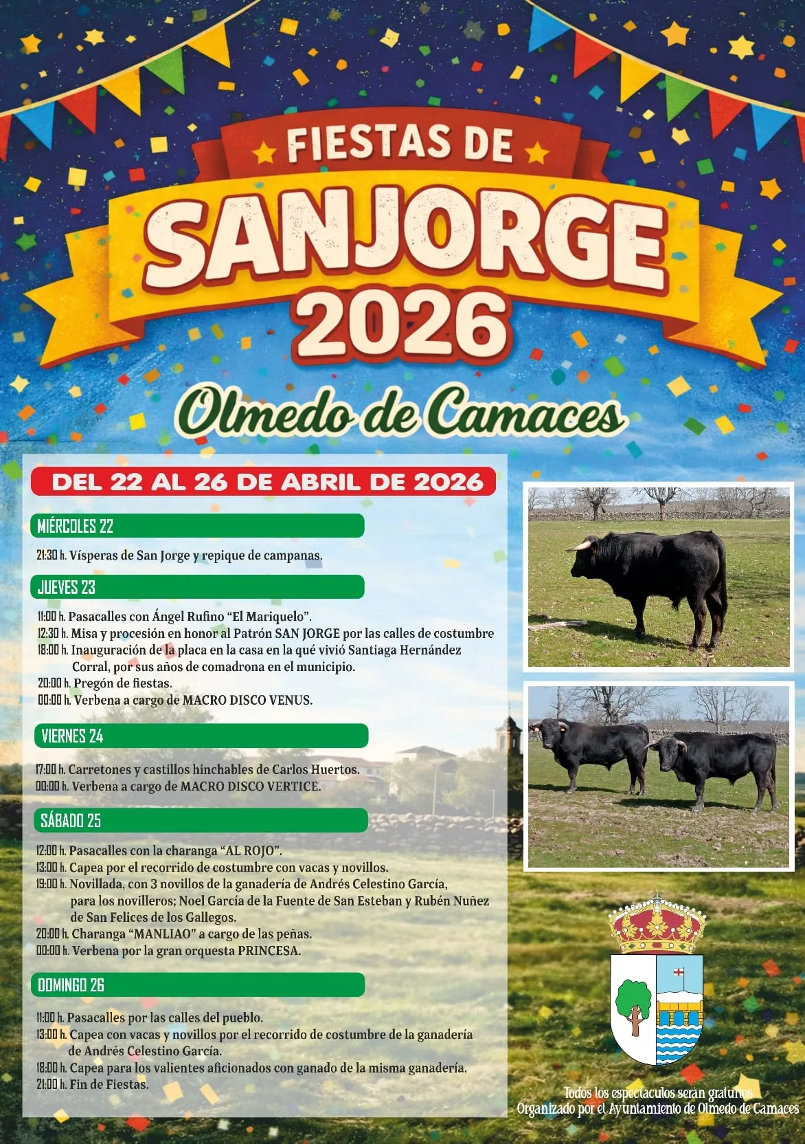 Foto 2 - Toros, m&uacute;sica y un emotivo reconocimiento vecinal marcan las fiestas de San Jorge en Olmedo de Camaces