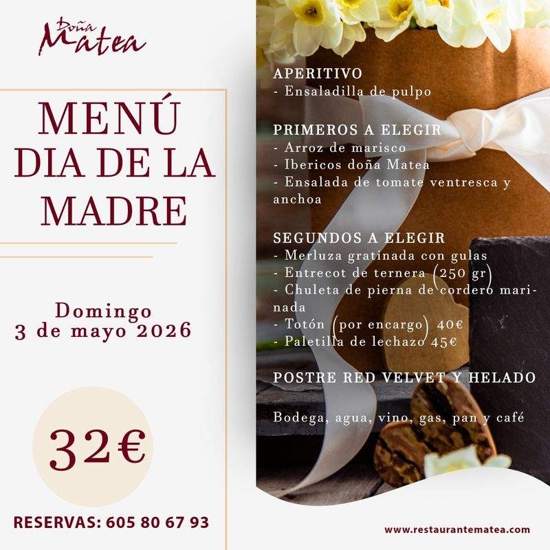 Menú Día de la Madre en restaurante Doña Matea de Alba