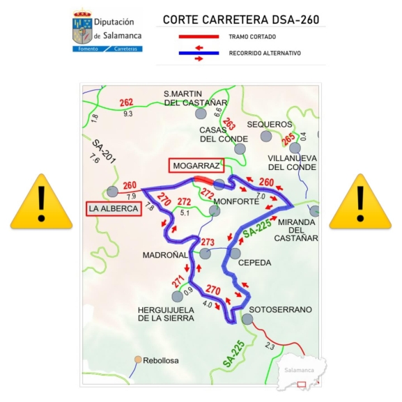 Cierran la carretera DSA-260 entre La Alberca y Mogarraz
