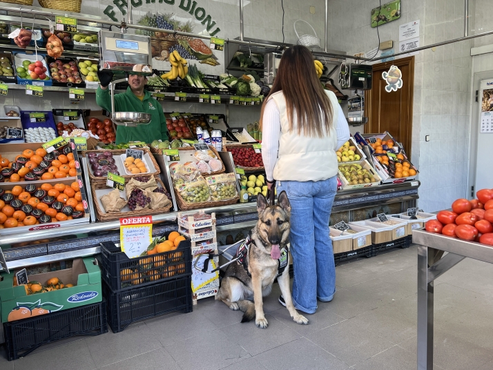 Los usuarios de perros guía de la ONCE reivindican en Salamanca su derecho a entrar en tiendas de alimentación