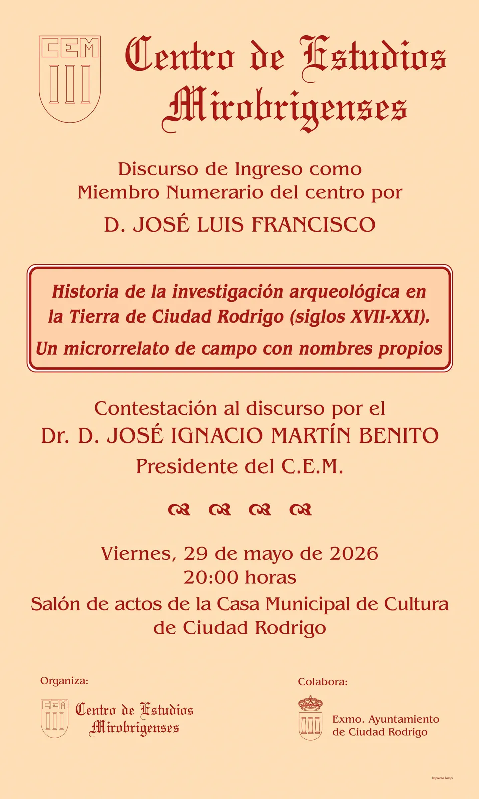Ingreso de José Luis Francisco en el Centro Mirobrigense