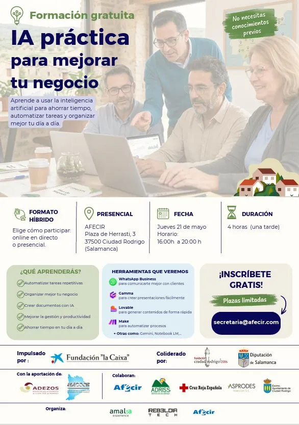 Curso gratuito de IA para empresas en Ciudad Rodrigo