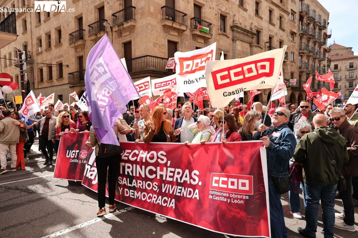 Manifestación por el 1 de Mayo en Salamanca. Fotos: David Sañudo