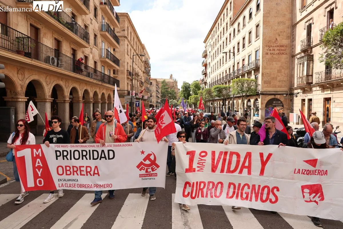 Manifestación por el 1 de Mayo en Salamanca. Fotos: David Sañudo