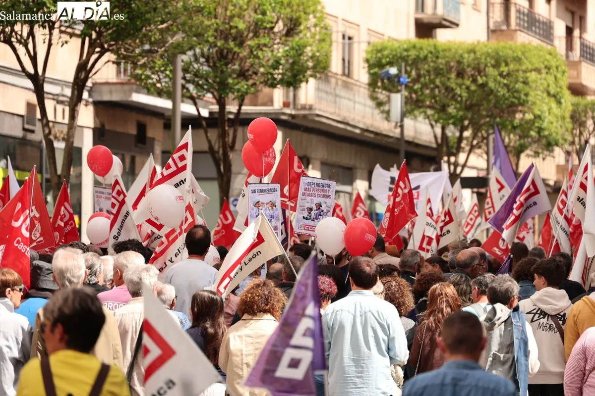 Manifestación por el 1 de Mayo en Salamanca. Fotos: David Sañudo