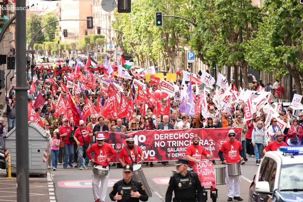 Manifestación por el 1 de Mayo en Salamanca. Fotos: David Sañudo