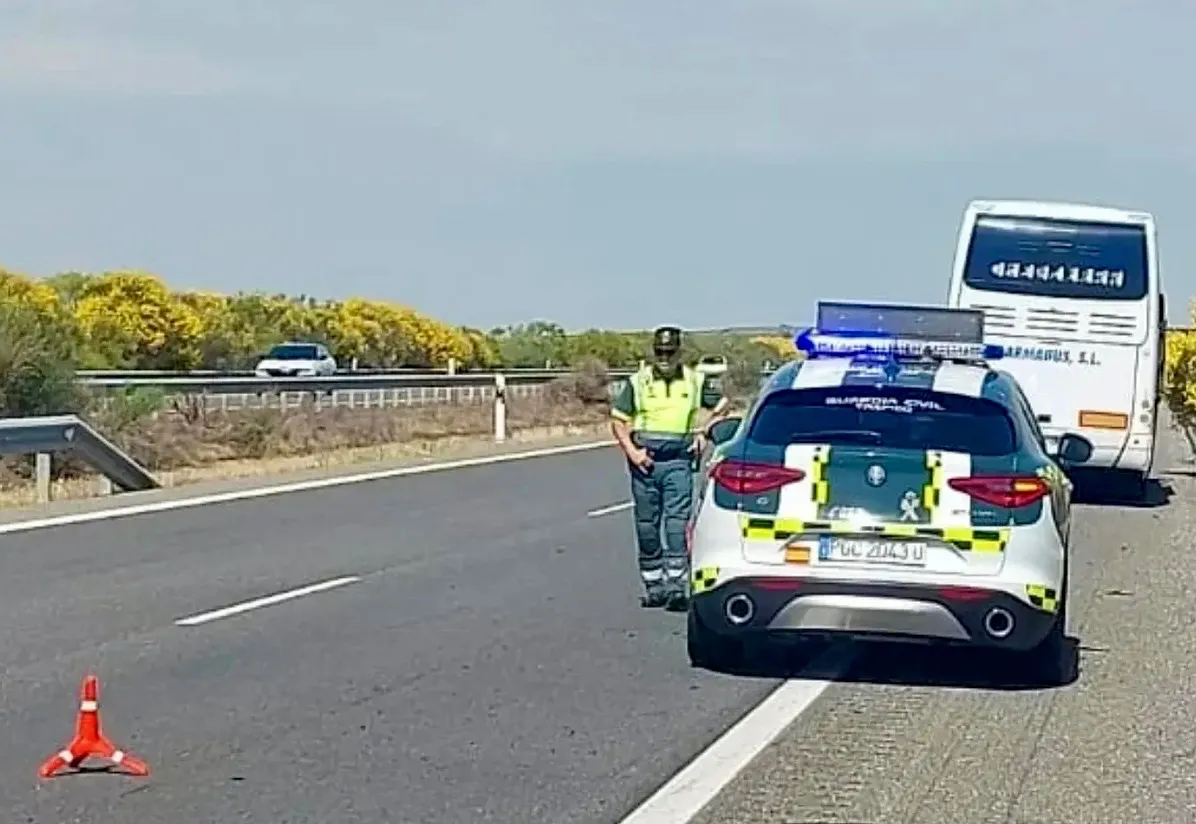 La Guardia Civil asiste a 45 pasajeros de un autobús averiado en la A-50 a la altura de Aldeaseca de la Frontera