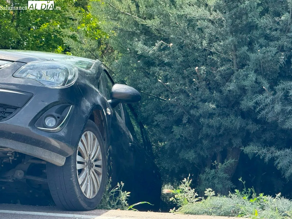 Susto en la carretera de  Aldealengua: un coche sin freno de mano cruza la calzada sin control. Foto de Vanesa Martins