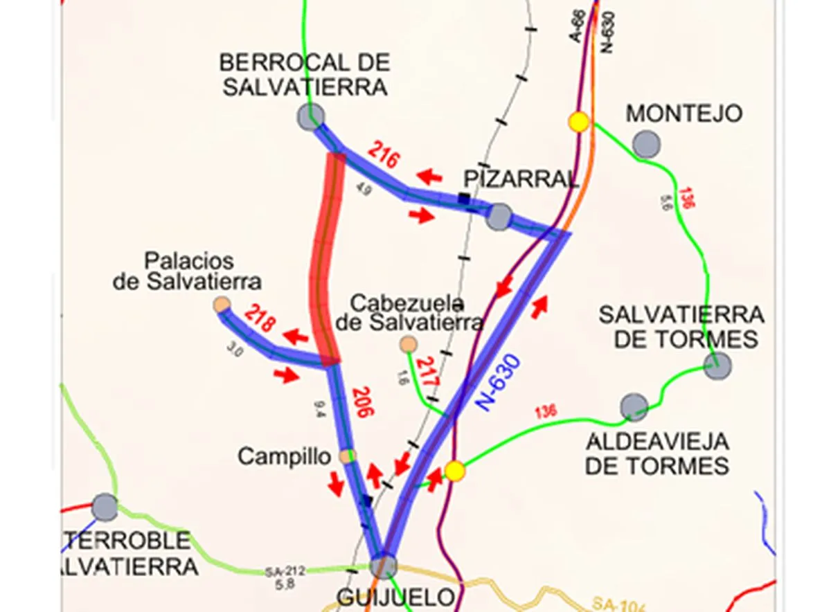 Corte de tráfico en la carretera DSA-206 entre Guijuelo y Berrocal