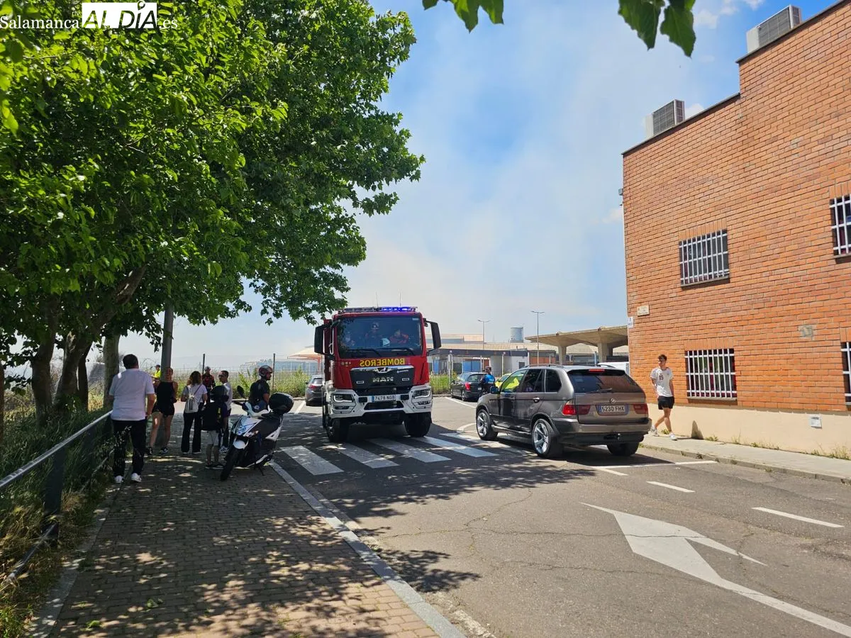 Fuego junto a la calle Río Carrión, cerca de la gasolinera de Mirat