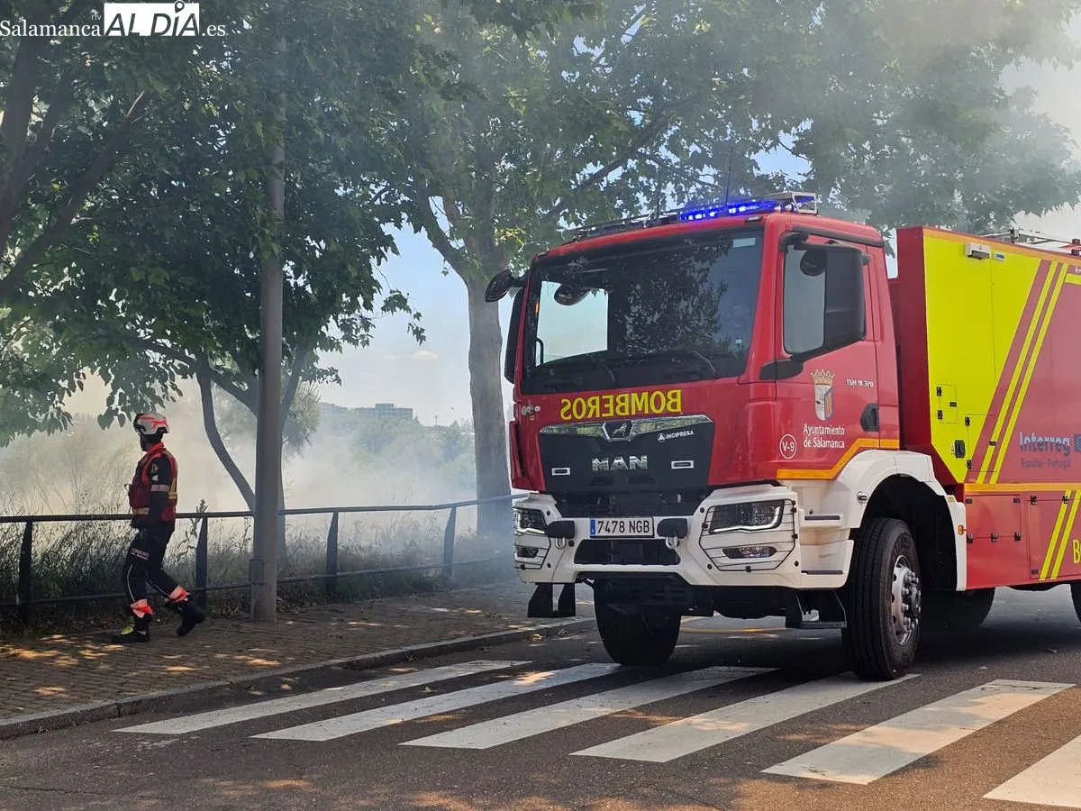 Fuego junto a la calle Río Carrión, cerca de la gasolinera de Mirat